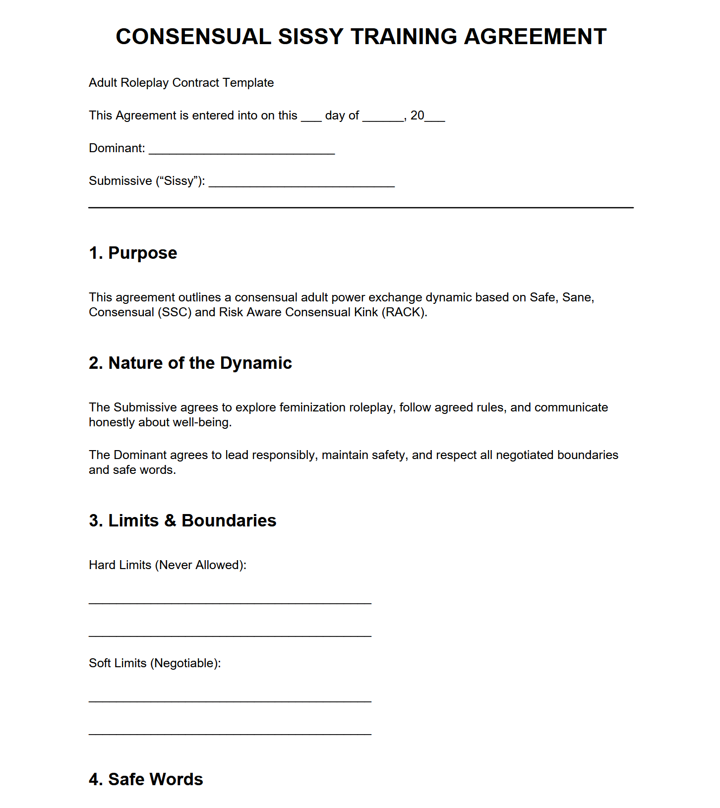 Preview of Consensual Sissy Training Agreement