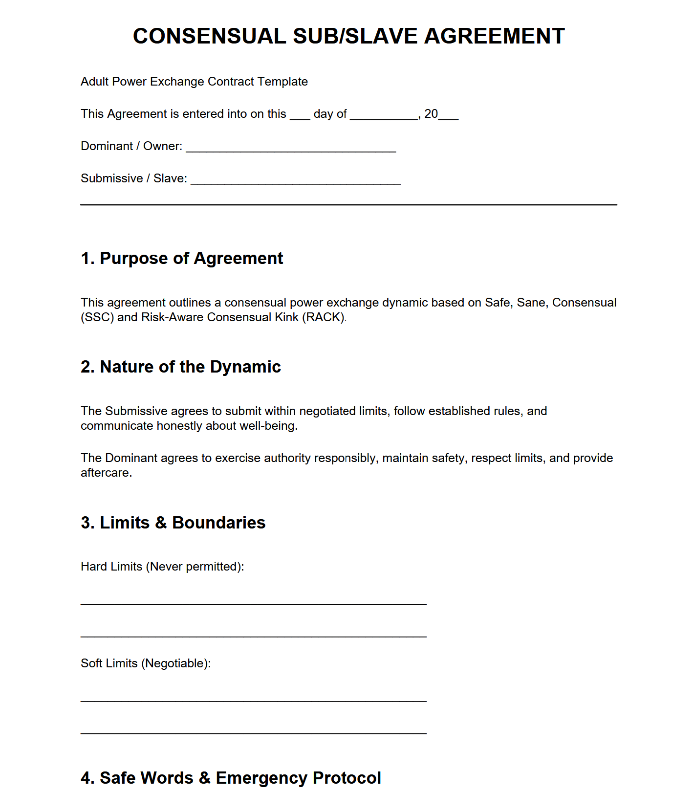 Preview of Consensual Sub Slave Agreement