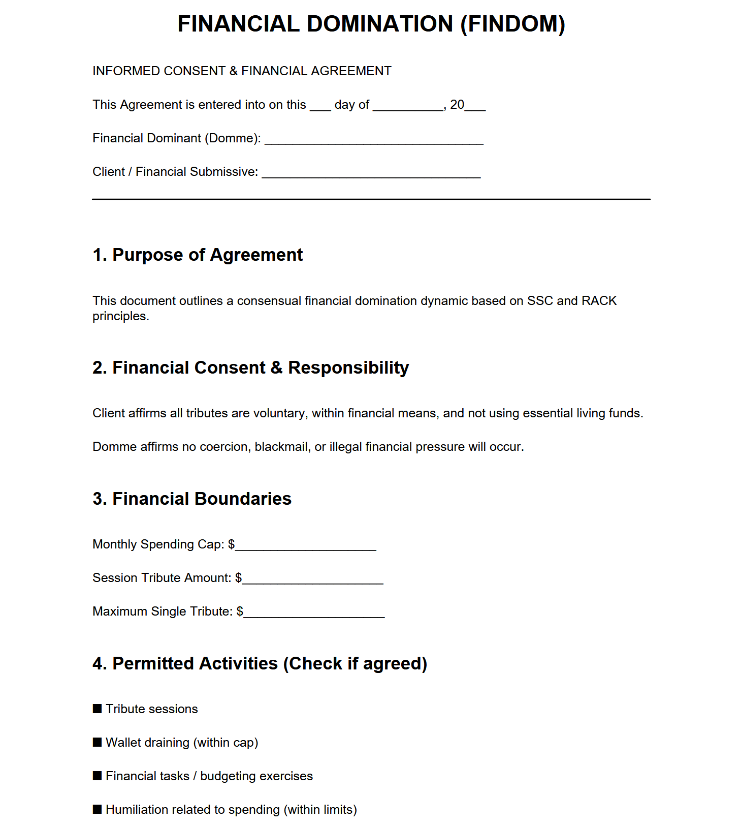 Preview of Financial Domination Findom Consent Contract