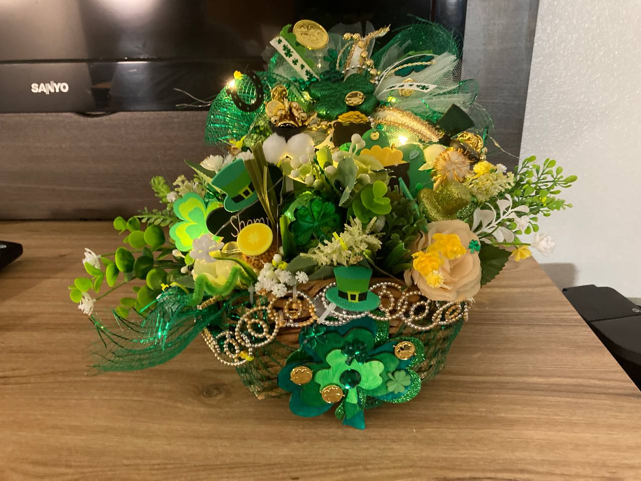 Holiday fake flower arrangement by Kitty’s Craft Corner